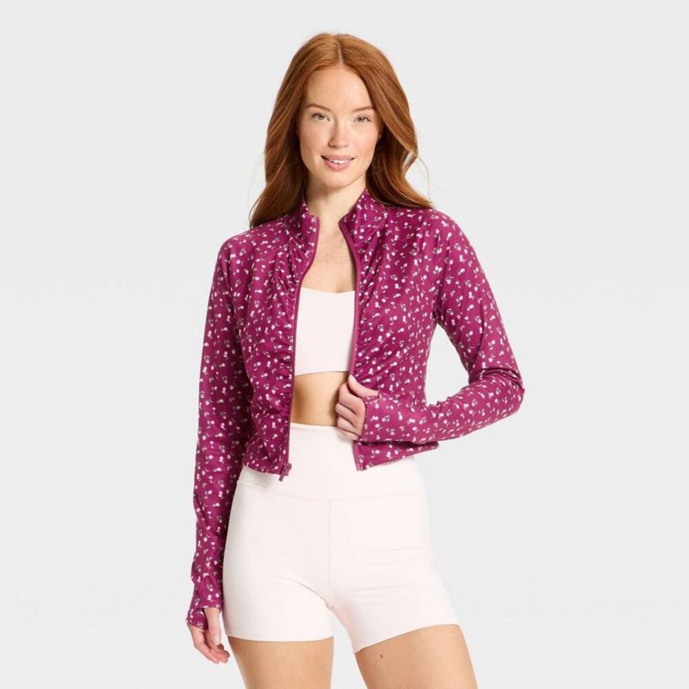 Women's Ruched Knit Full-Zip Jacket - All In Motion Dark Mauve Floral S